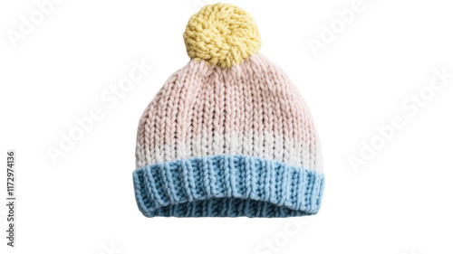Delicate Soft Knitted Baby Hat in Pastel Colors Perfect for Newborn Photography and Infant Styling. photo