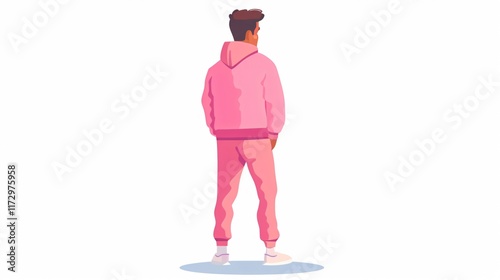 Athletic Man in Pink Sportsuit Standing with Back Turned photo