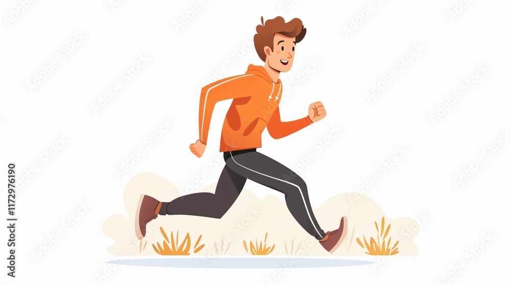 Energetic Teenage Boy Running and Sprinting Happily Energetic Teenage Boy Running and Sprinting Happily