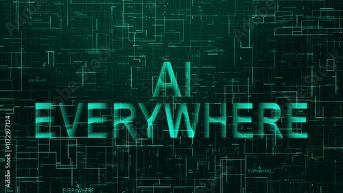 AI everywhere text technology data line cyan color