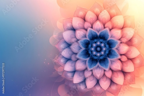 Beautiful pink and blue mandala flower blooming, showing harmony and wellness photo