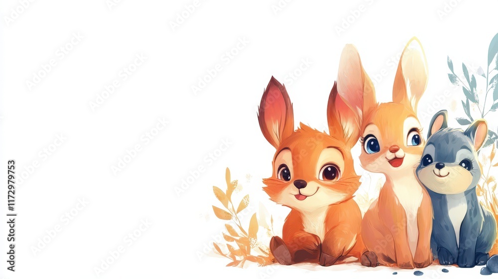 Adorable Baby Animals Sitting Together Amongst Autumn Leaves Adorable Baby Animals Sitting Together Amongst Autumn Leaves