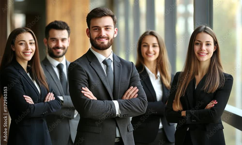 Confident Business Team Portrait: Successful Professionals in Modern Office Setting Confident Business Team Portrait: Successful Professionals in Modern Office Setting