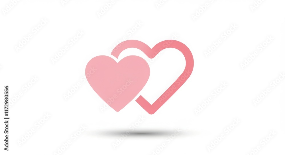 Two Pink Hearts on White Background with Drop Shadow Two Pink Hearts on White Background with Drop Shadow