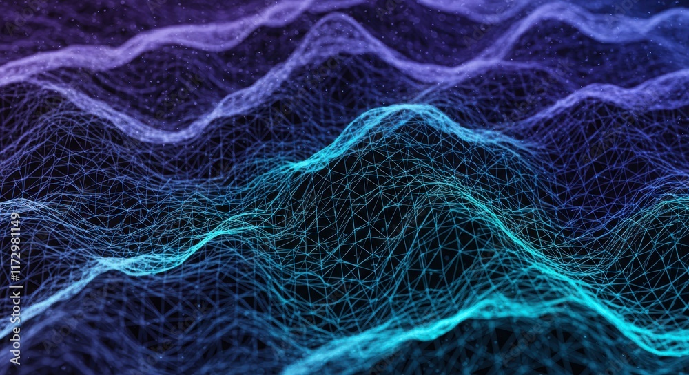 A digital grid glowing in neon colors on a dark background, Smooth 3D Landscape Waveform Terrain Grid Abstract Background, Vibrant neon waveforms in a digital starry landscape A digital grid glowing in neon colors on a dark background, Smooth 3D Landscape Waveform Terrain Grid Abstract Background, Vibrant neon waveforms in a digital starry landscape