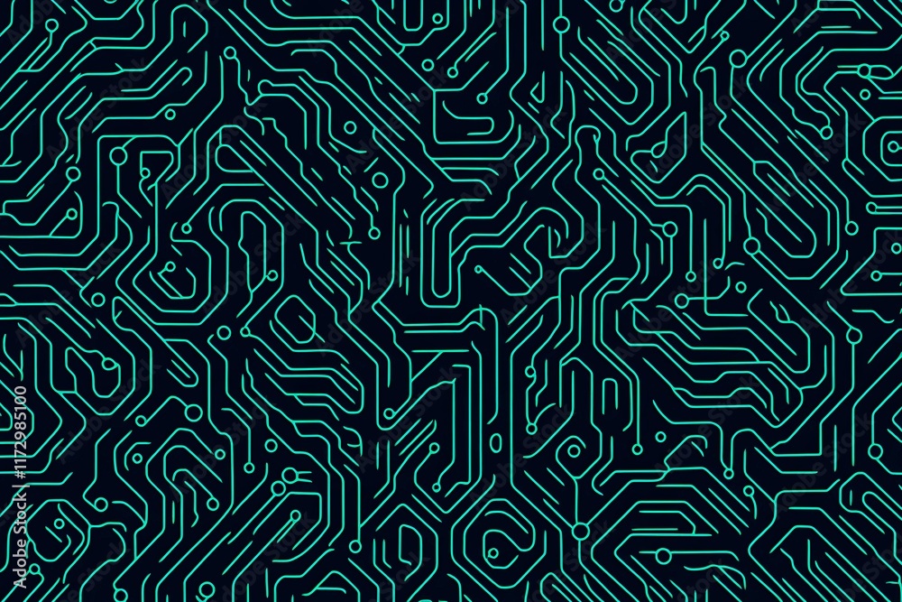 Obraz premium Abstract close-up of a glowing blue digital circuit board, showcasing intricate connections and technological design on a black background.