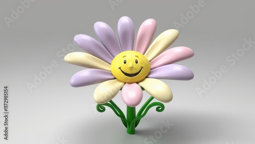 Cheerful smiling flower animation studio setting 3d model bright environment close-up view