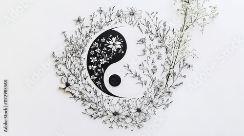 Yin Yang Symbol Adorned With Floral Artwork