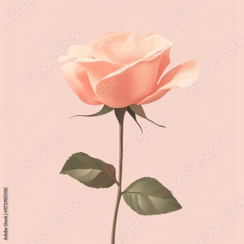 A Single Peach Rose on a Pink Background