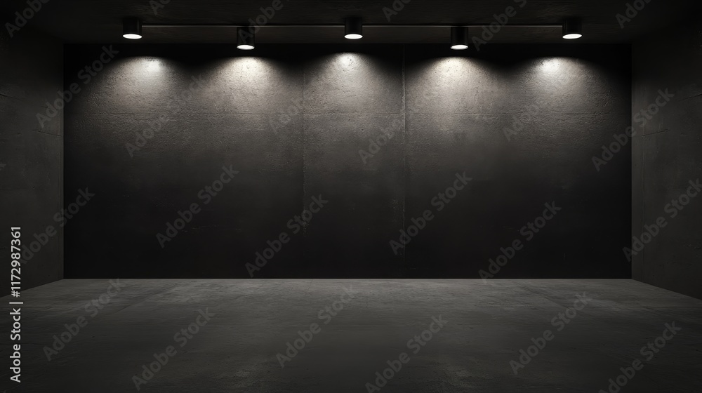 A minimalist dark room with spotlighting, ideal for presentations or exhibitions. A minimalist dark room with spotlighting, ideal for presentations or exhibitions.