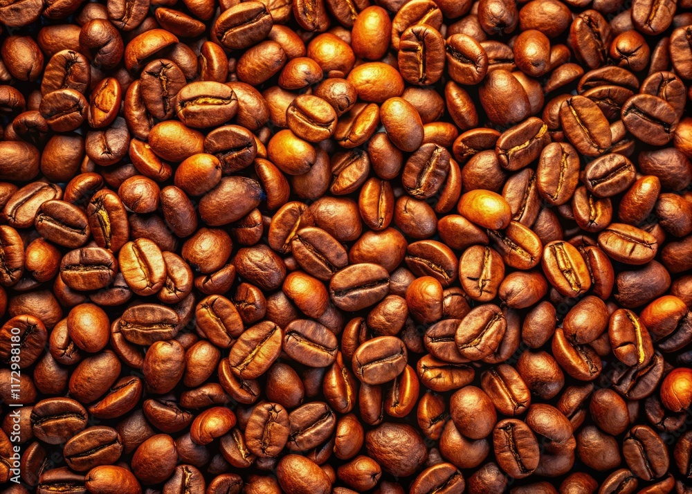 Obraz premium Aerial Coffee Bean Background, Roasted Coffee Beans Overhead, Coffee Bean Texture, High Angle Coffee Beans, Brown Coffee Beans Aerial View
