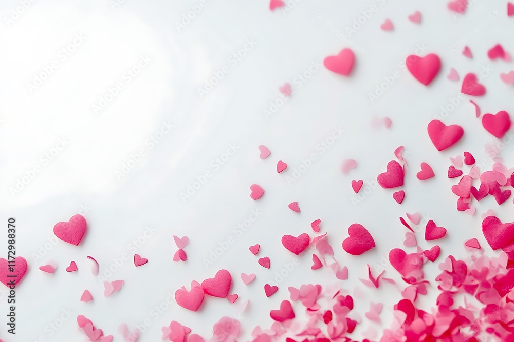 Paper pink hearts floating on soft pink background with border and copy space romantic valentine's day design concept for greeting cards and invitations Paper pink hearts floating on soft pink background with border and copy space romantic valentine's day design concept for greeting cards and invitations