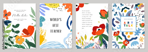Abstract floral art templates. For invitation, flyer, poster, greeting and business card, banner, brochure, email header, post in social networks, advertising, events and page cover, background.
