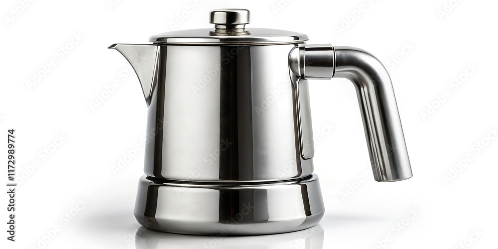 Modern Stainless Steel Espresso Coffee Pot, Isolated on White Background - Stock Photo Modern Stainless Steel Espresso Coffee Pot, Isolated on White Background - Stock Photo