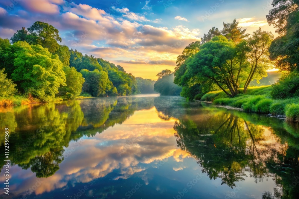 Concord River Summer Morning: Calm Waters, Peaceful Sunrise, Scenic Landscape Photography Concord River Summer Morning: Calm Waters, Peaceful Sunrise, Scenic Landscape Photography