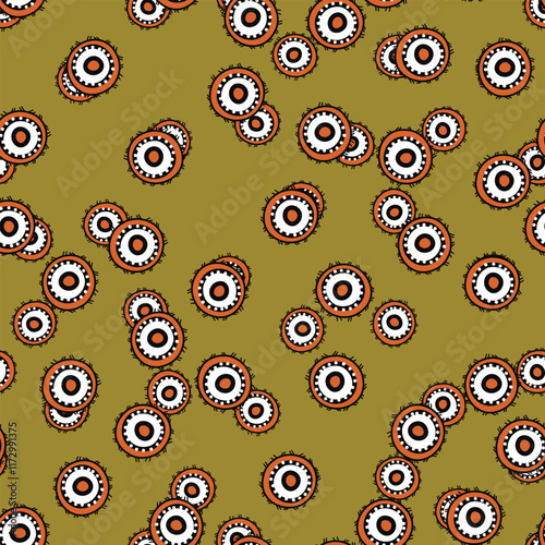 Seamless pattern with geometric aboriginal ornament. Ethnic tribal rounded color background. Afican, australian motiph. Dots painting. Vector illustration, template design for cloth, card, fabric. photo