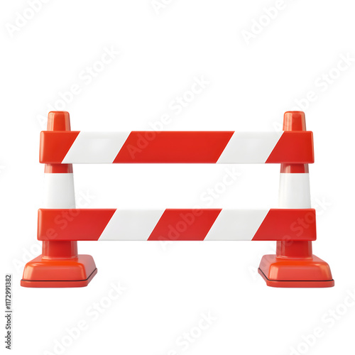 3D Cartoon-Style Red and White Construction Barrier Isolated