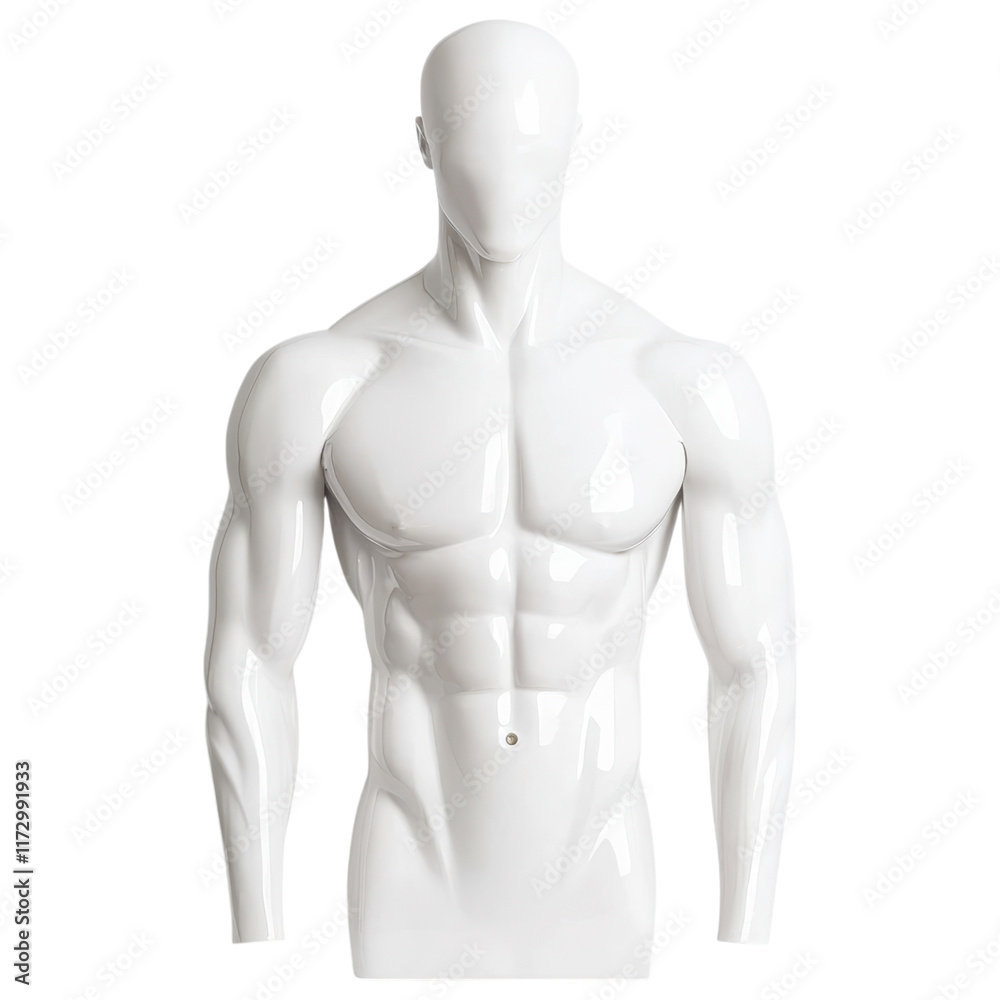 full length glossy male mannequin with muscular build, ideal for displays