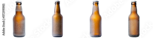 Frosted brown glass beer bottles with visible ice and condensation photo