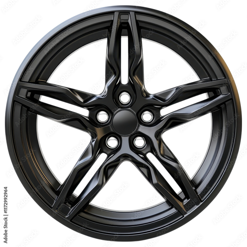 Obraz premium Sleek matte black car wheel with sporty rim and bold design features