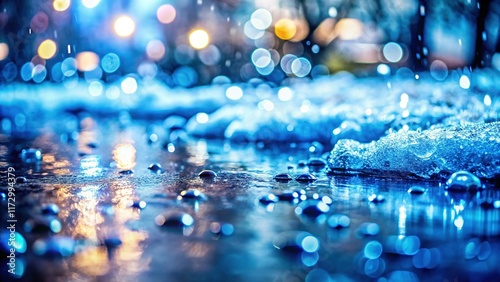 Silvery Blue Snow Rain Water Blurred Background - Atmospheric Winter Scene photo