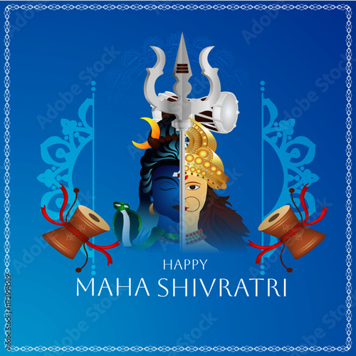 Vector Illustration Happy Maha Shivratri. Lord Shiva And Parvati ji