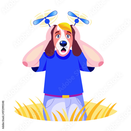 A flat style illustration of shocked dog character 


