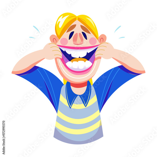 A flat illustration of a silly character with crazy laugh 
