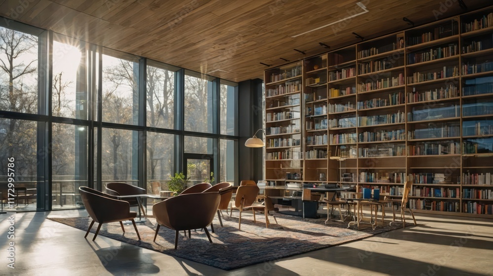 a sleek and modern library with glass walls a sleek and modern library with glass walls