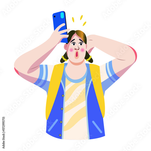 A flat illustration of silly character making selfie pout 

