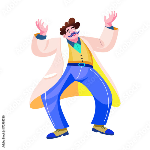 Funny professor dancing illustration in flat style 

