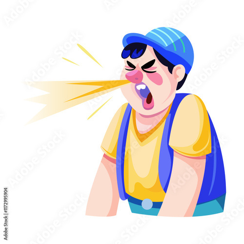 Silly sneezing character illustration in flat style 

