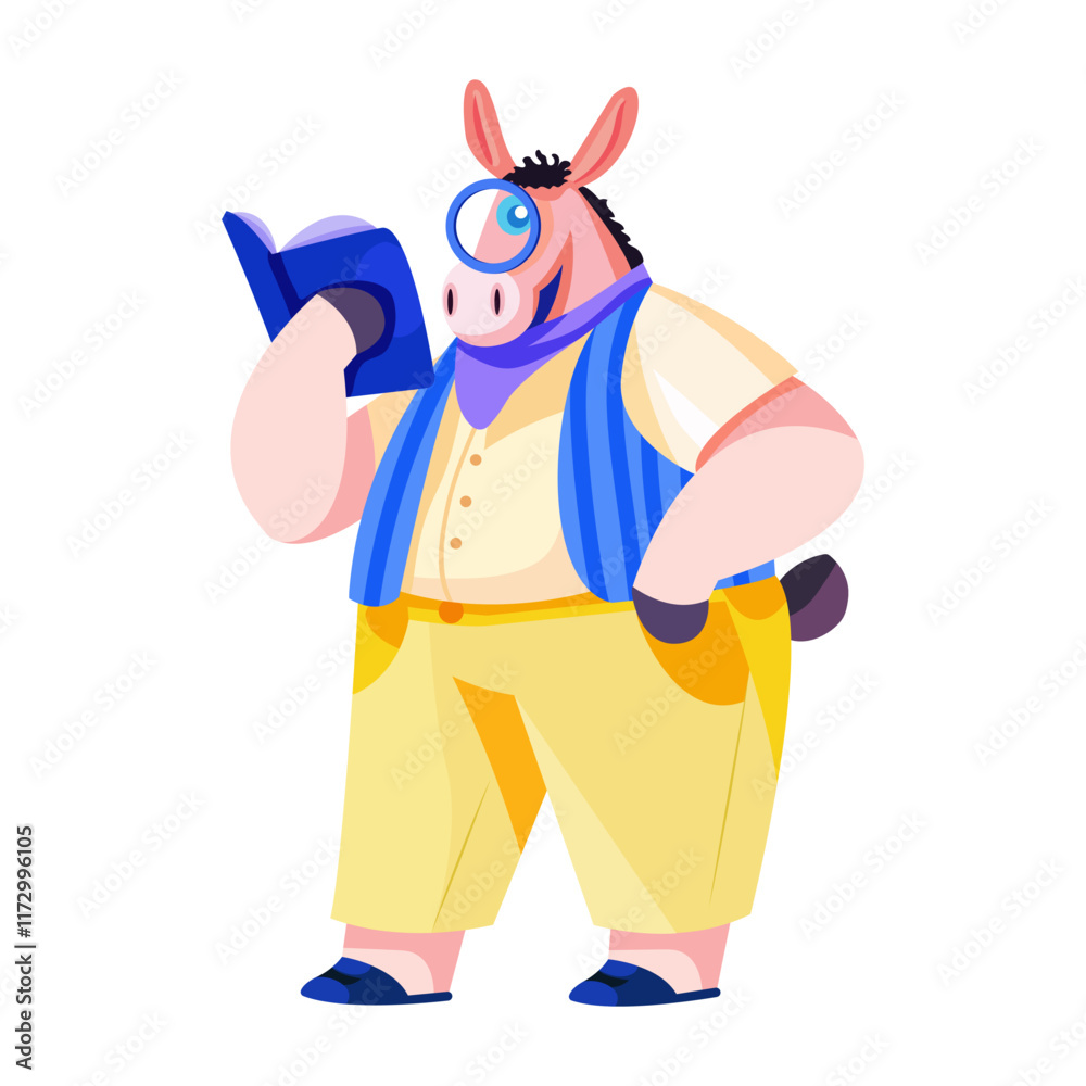 Fototapeta premium Funny donkey reading a book illustration in flat style 