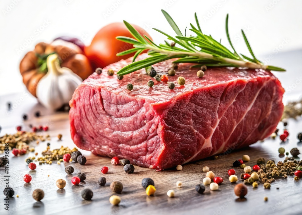 Fresh Tenderloin Steak, Raw Beef, Close Up, Isolated, Spices, White Background, Culinary Photography, Meat, Food Fresh Tenderloin Steak, Raw Beef, Close Up, Isolated, Spices, White Background, Culinary Photography, Meat, Food