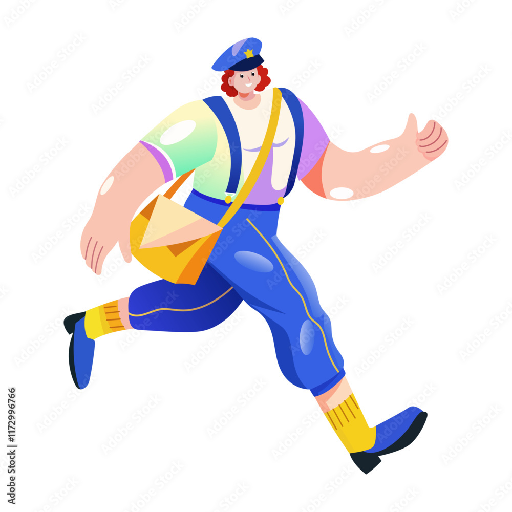 Fototapeta premium Running postman illustration in flat style 