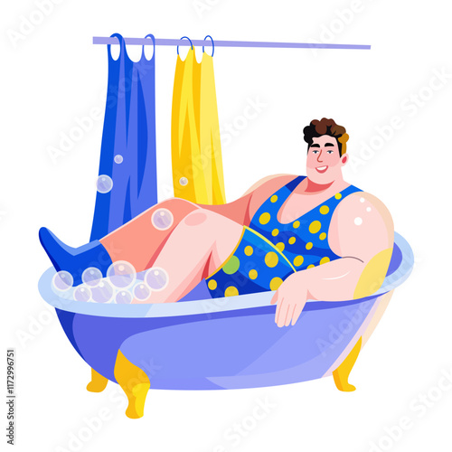 A flat illustration of bathing character 
