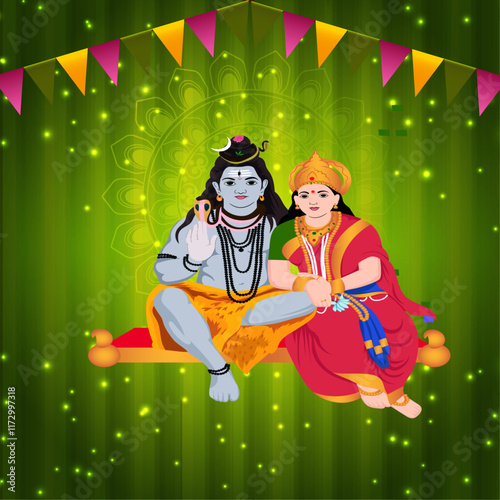 Vector Illustration Happy Maha Shivratri. Lord Shiva And Parvati ji