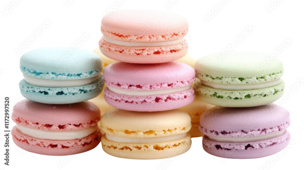 Fototapeta premium Delicious Assortment of Pastel Colored Macarons Stacked in a Pyramid for Elegant Desserts and Celebrations.