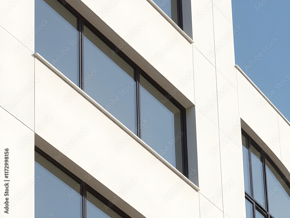 Modern Minimalist Building Exterior with White Facade and Windows Modern Minimalist Building Exterior with White Facade and Windows