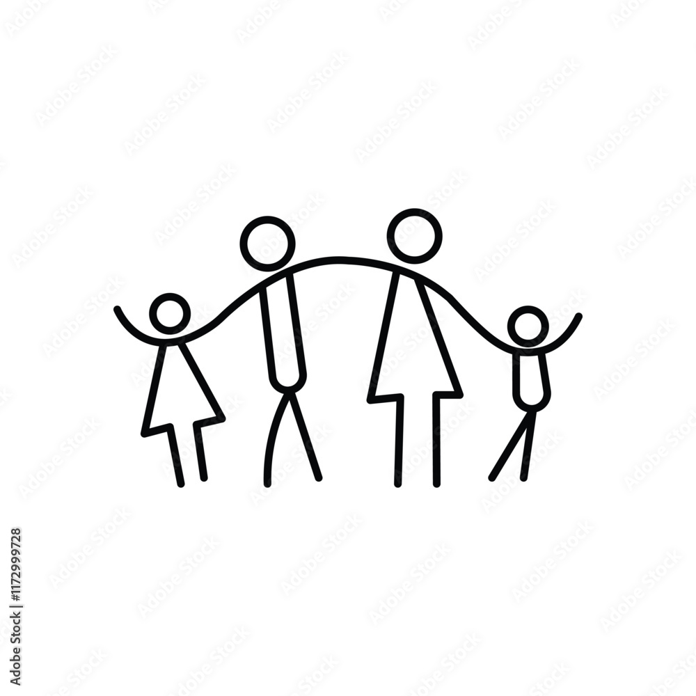 Family Flat Icon Black and White Vector Graphic Family Flat Icon Black and White Vector Graphic