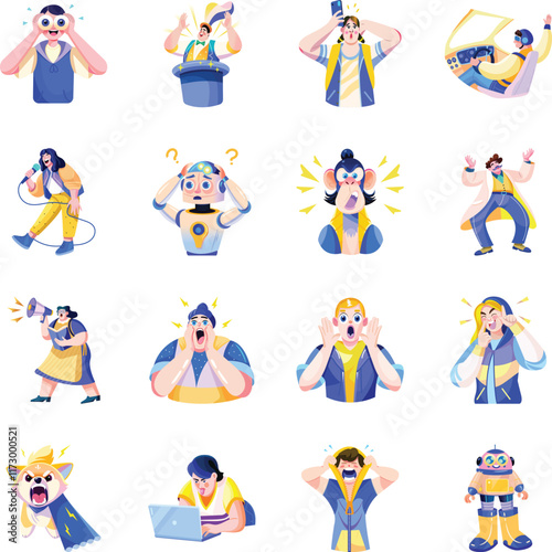 WebBundle of Flat Style Funny Reaction Illustrations 
