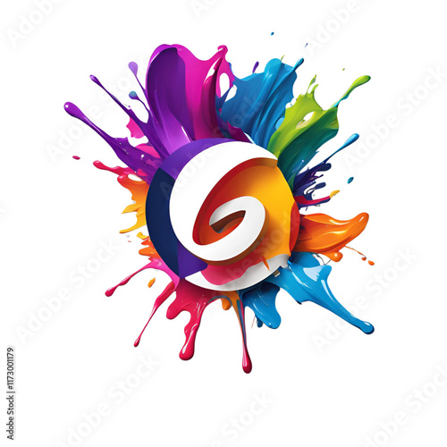 An artistic logo for a creative agency, showcasing a colorful paint splash, symbolizing creativity and innovation. The logo is isolated on a transparent background photo