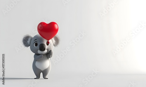 Cute koala holding a red heart balloon. (2) photo