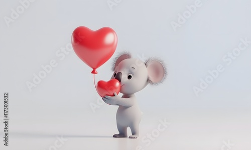 Cute koala holding red heart balloons. (2) photo