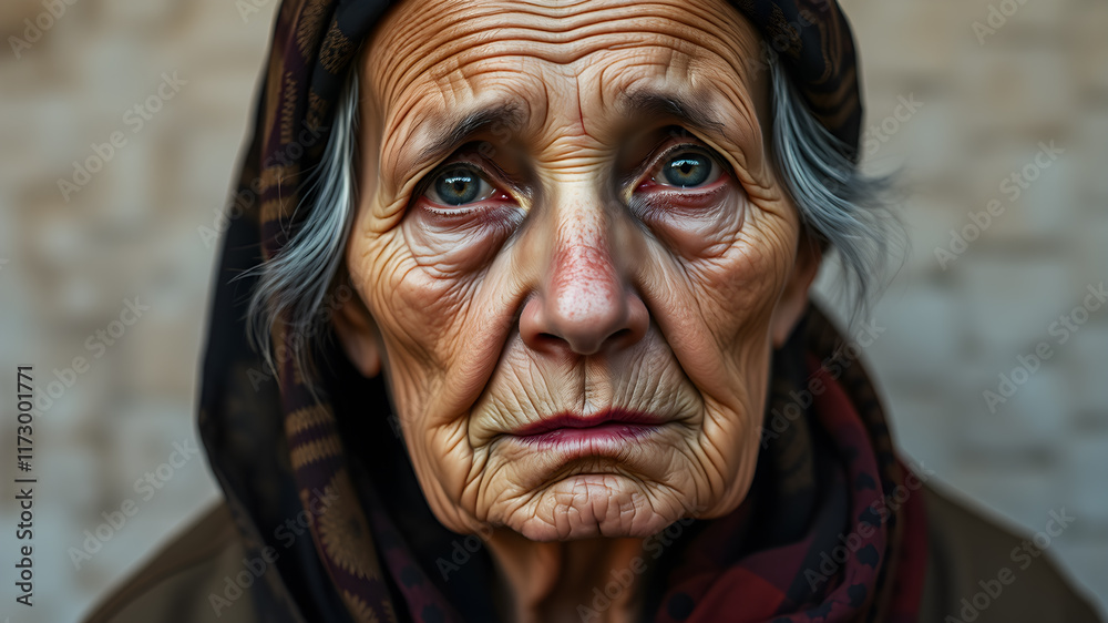 Portrait of sad old woman. Generative AI Portrait of sad old woman. Generative AI