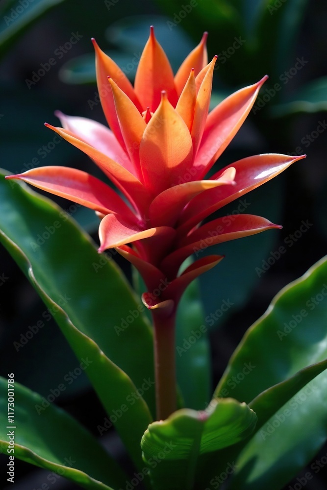 Bromeliad plant with colorful flowers and long stems, flora, bromeliads, ornamental