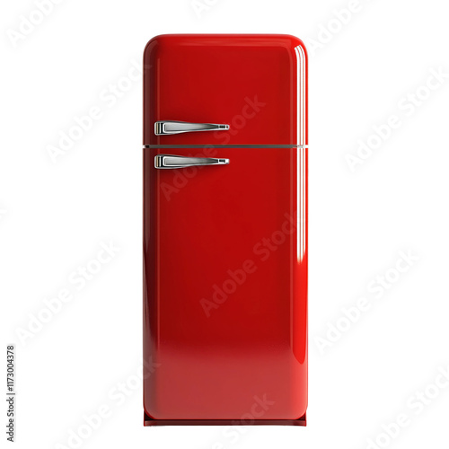 red retro refrigerator vintage white background
