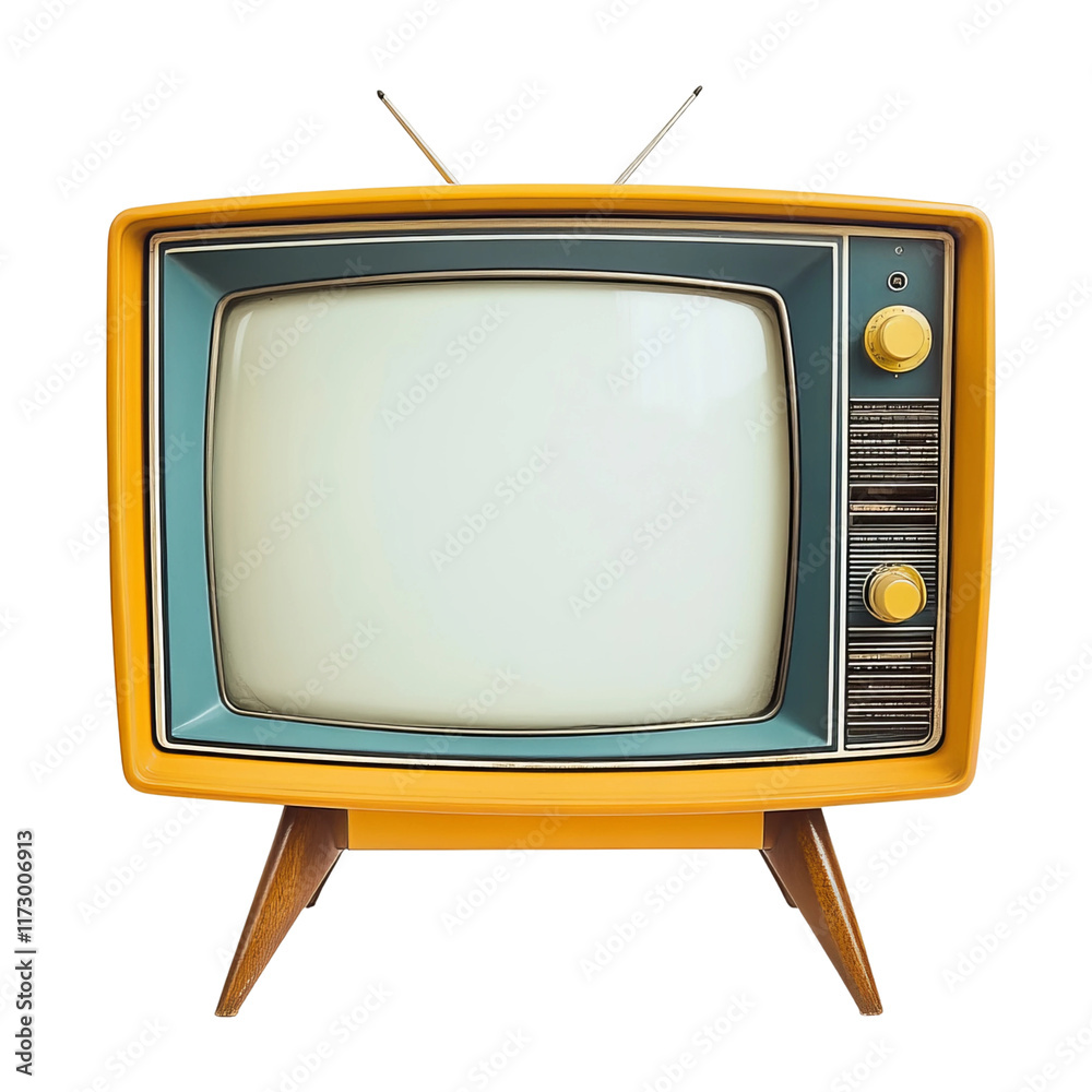 retro yellow television set isolated on a white background