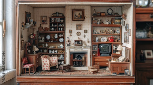 Wallpaper Mural Exploring a vintage dollhouse display cozy living room miniature furniture showcase indoor environment close-up view intricate design and high fidelity craftsmanship Torontodigital.ca