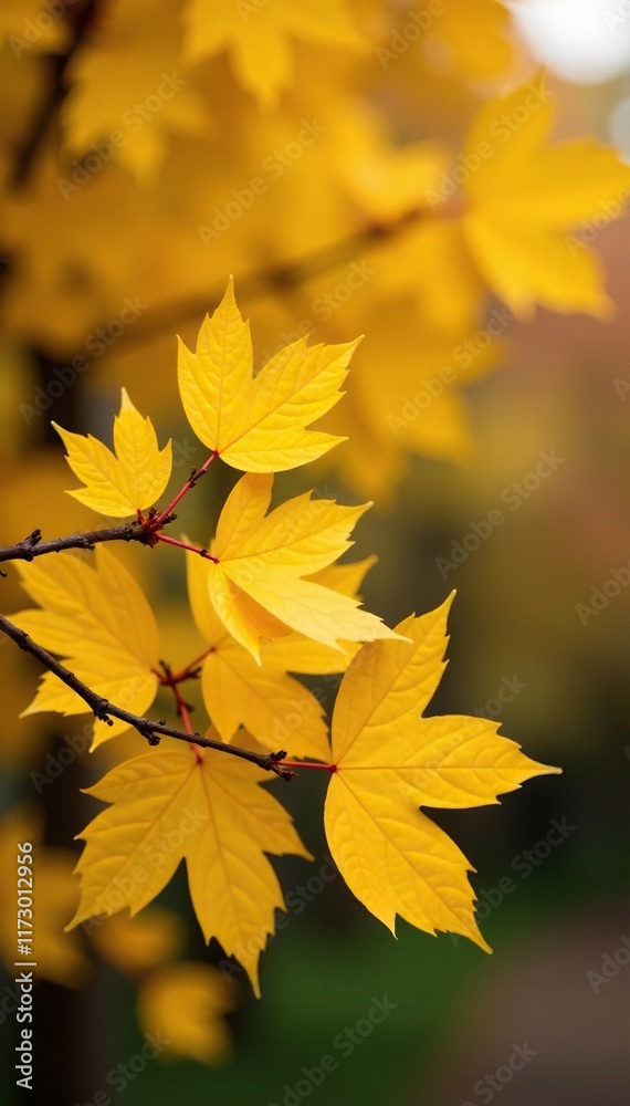 Yellow leaves on an autumn bush with a few twigs and branches, autumn leaves, twig Yellow leaves on an autumn bush with a few twigs and branches, autumn leaves, twig